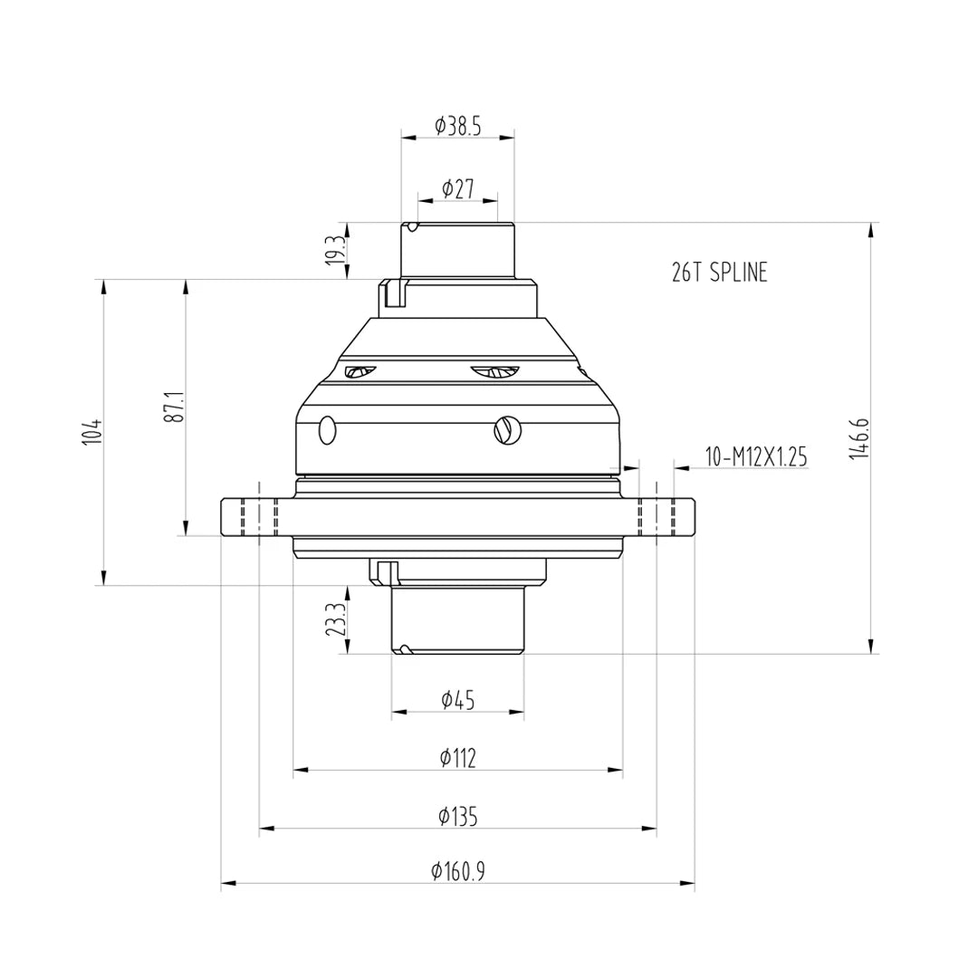 Technical drawing of a Blackline HLF052 limited slip differential
