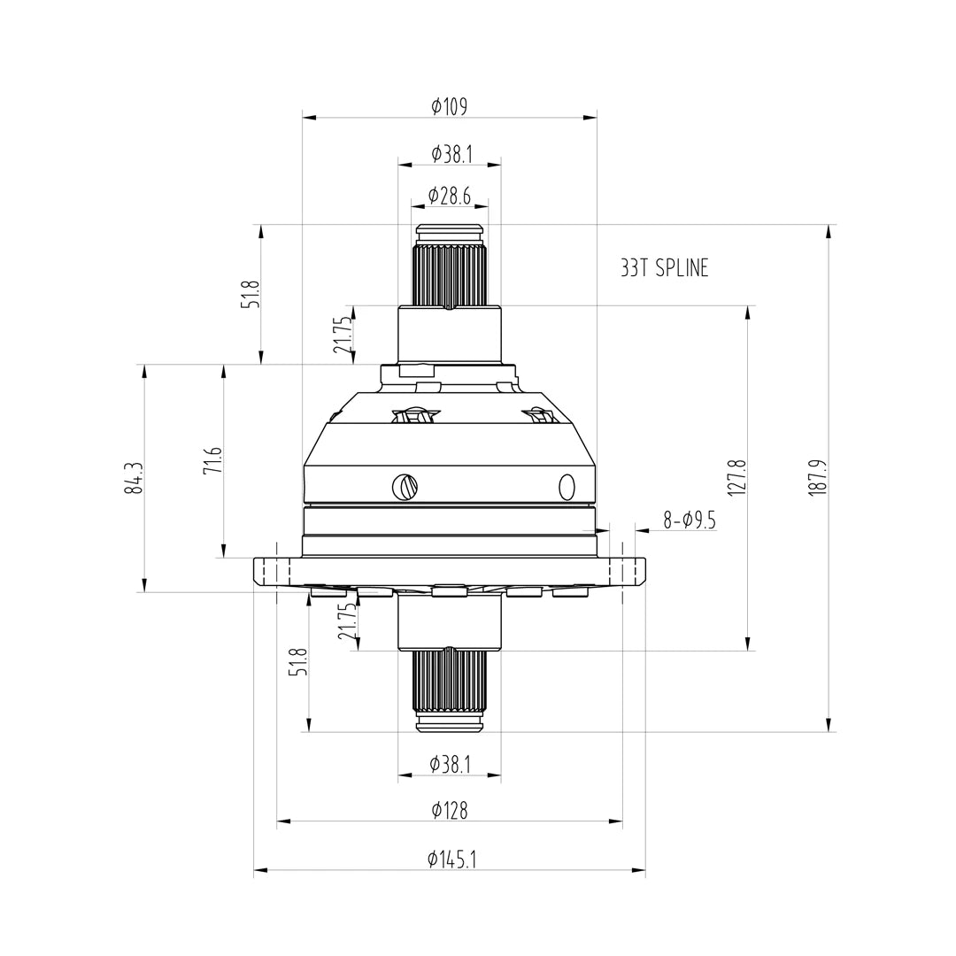 Technical drawing of a Blackline HLF061 limited slip differential