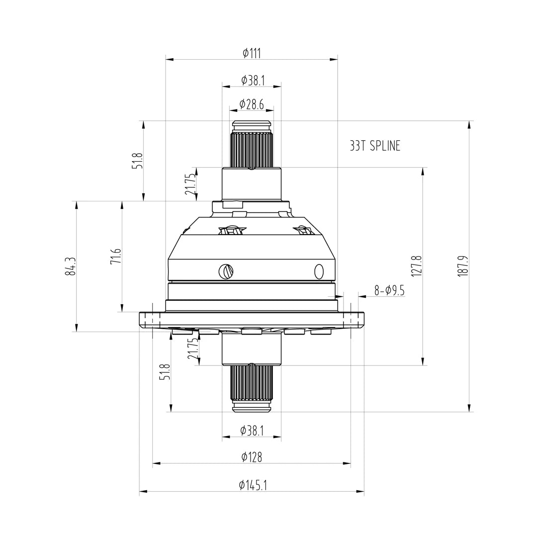 Technical drawing of a Blackline HLF061 limited slip differential