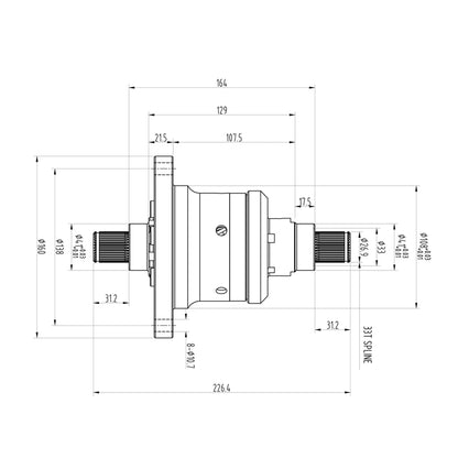 Technical drawing of a Blackline HLF065 limited slip differential