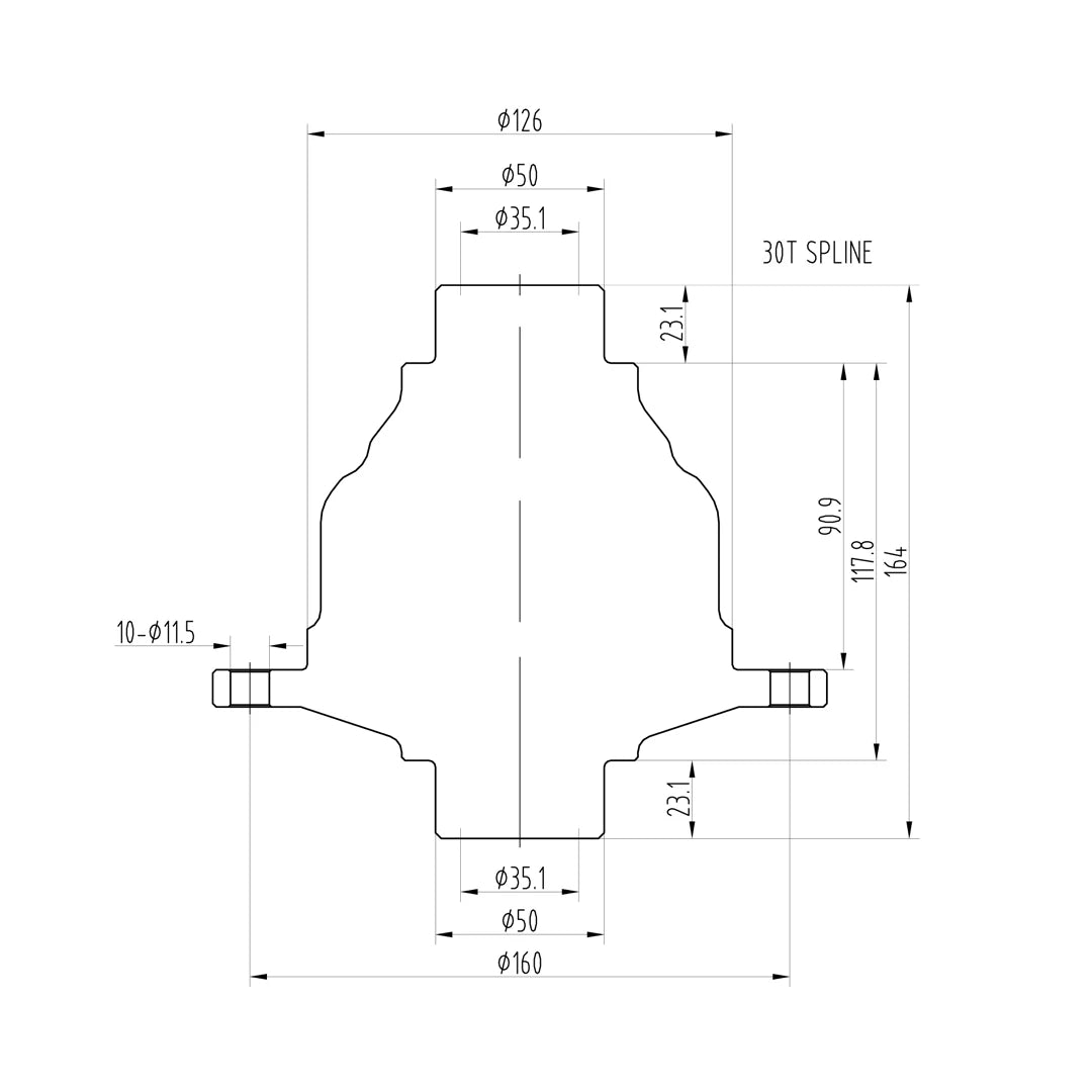 Technical drawing of a Blackline HLF160 limited slip differential