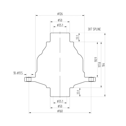 Technical drawing of a Blackline HLF160 limited slip differential