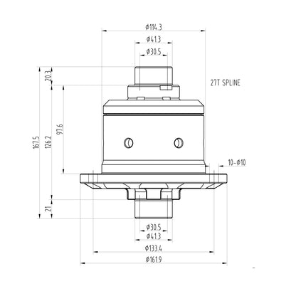 Technical drawing of a Blackline HLF170 limited slip differential