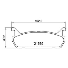 Technical drawing of Mintex MDB1414FR brake pads with dimensions