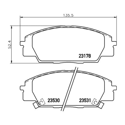 Technical drawing of Mintex MDB2044FR brake pads with dimensions