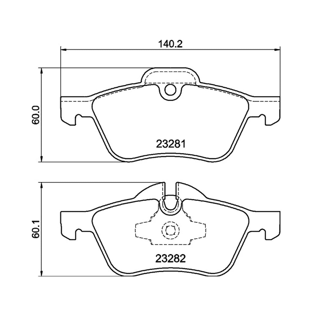 Technical drawing of Mintex MDB2162FR brake pads with dimensions on a white background