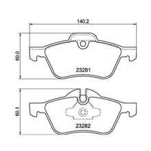 Technical drawing of Mintex MDB2162FR brake pads with dimensions on a white background