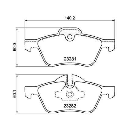 Technical drawing of Mintex MDB2162FR brake pads with dimensions on a white background