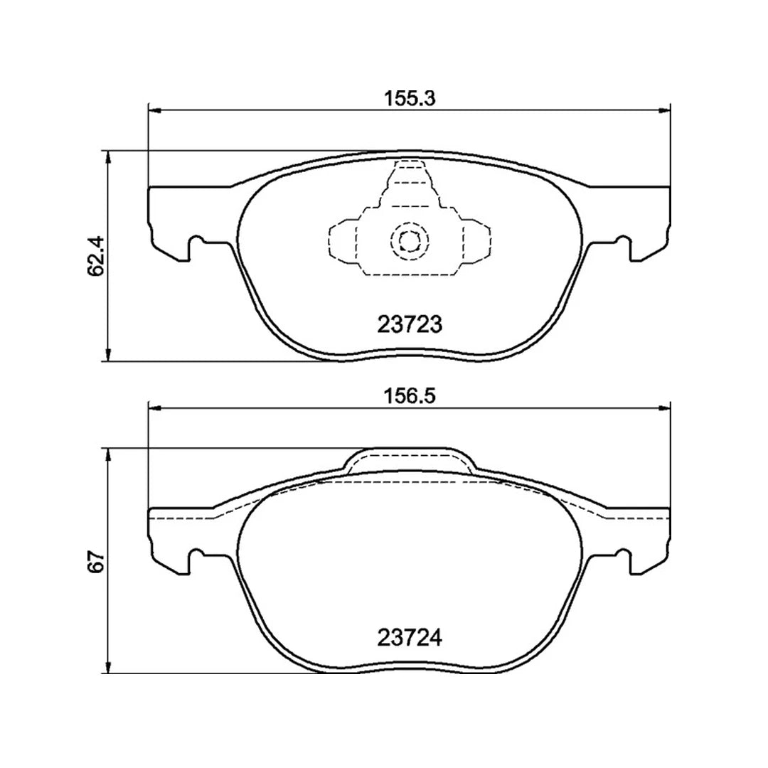 Technical drawing of Mintex MDB2634 brake pads with dimensions