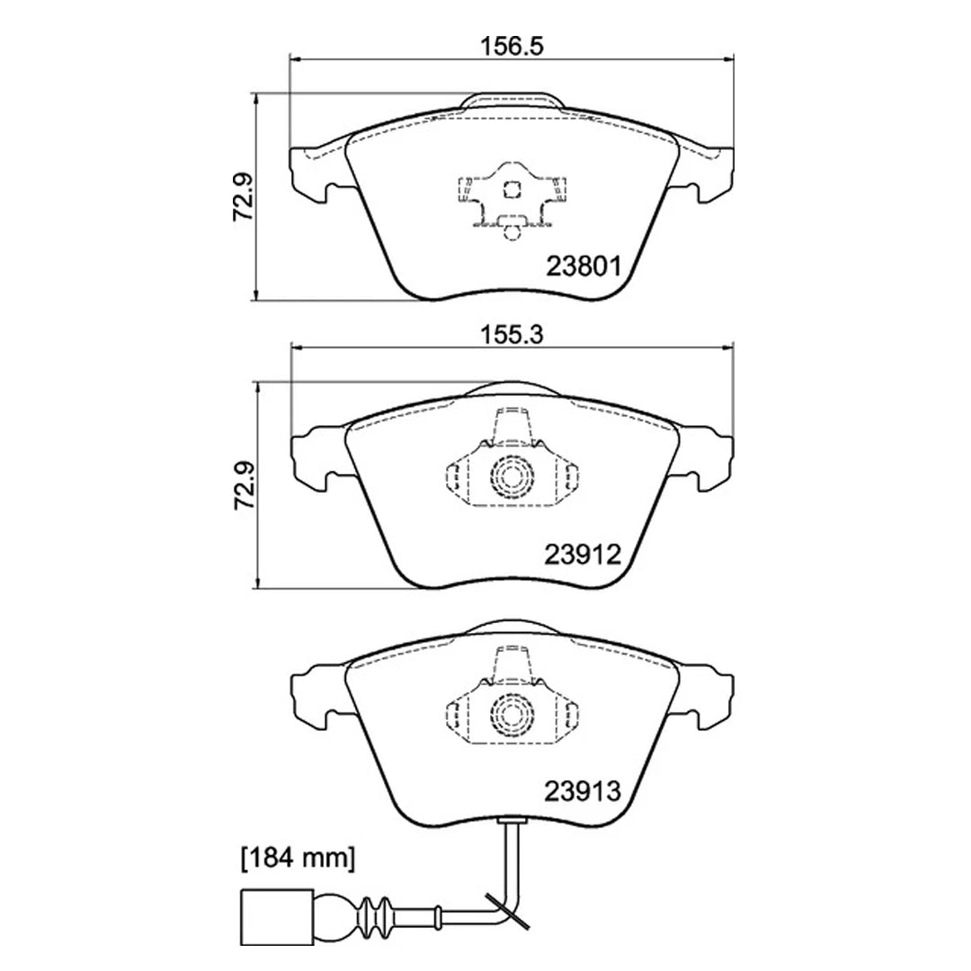 Technical drawing of Mintex MDB2677FR brake pads with dimensions and part numbers.