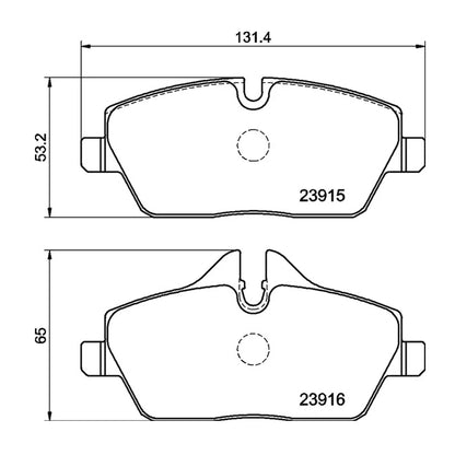 Technical drawing of Mintex MDB2682 brake pads with dimensions