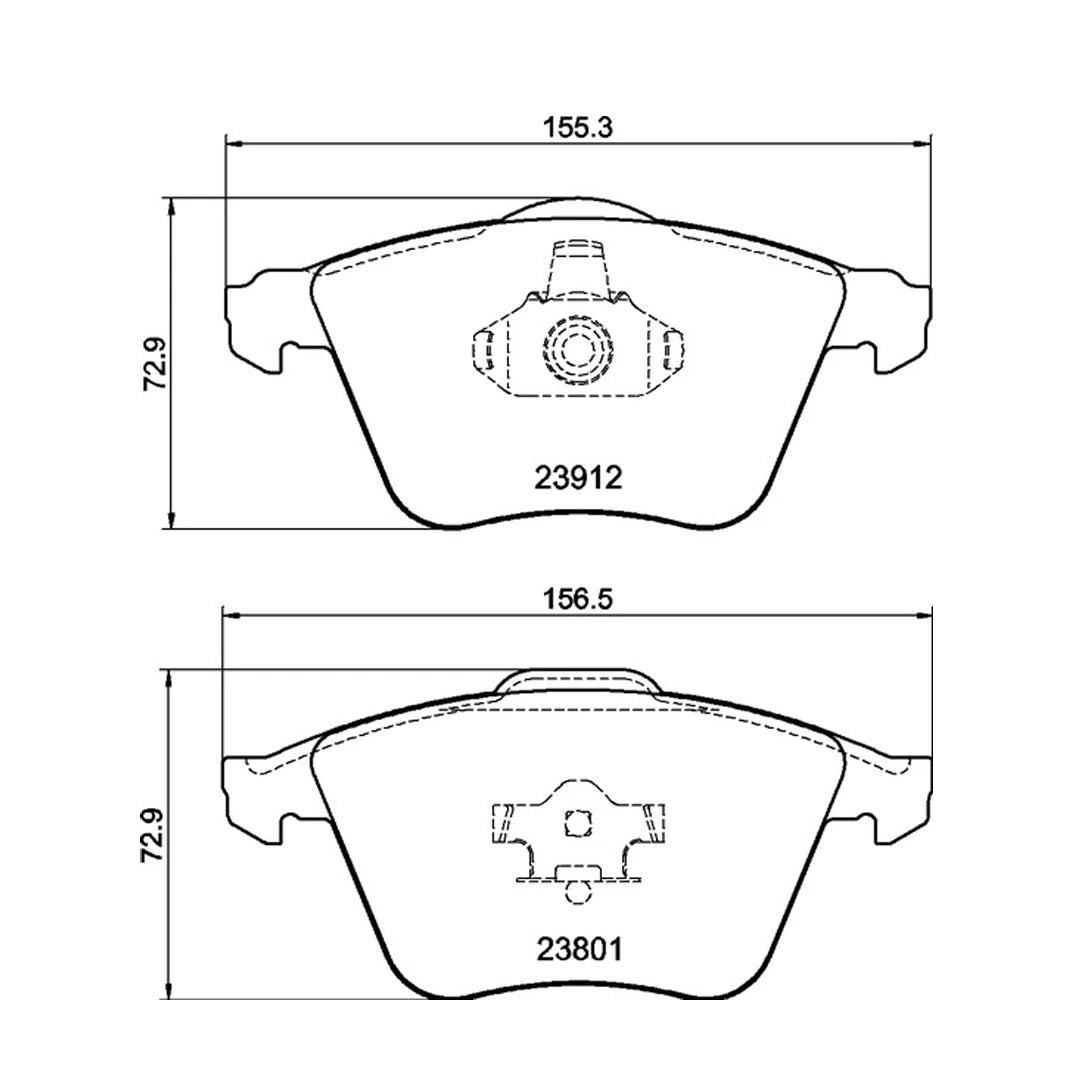 Technical drawing of Mintex MDB2749 brake pads with dimensions