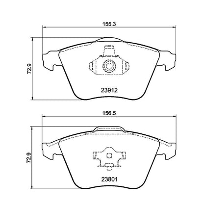 Technical drawing of Mintex MDB2749 brake pads with dimensions