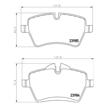Technical drawing of Mintex MDB2816FR brake pads with dimensions and part numbers.