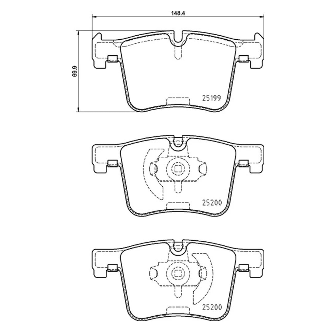 Technical drawing of Mintex MDB3153 brake pads with dimensions on a white background