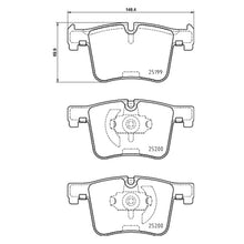 Technical drawing of Mintex MDB3153 brake pads with dimensions on a white background