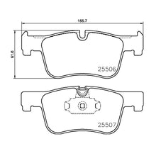 Technical drawing of Mintex MDB3216 brake pads with dimensions and part numbers.