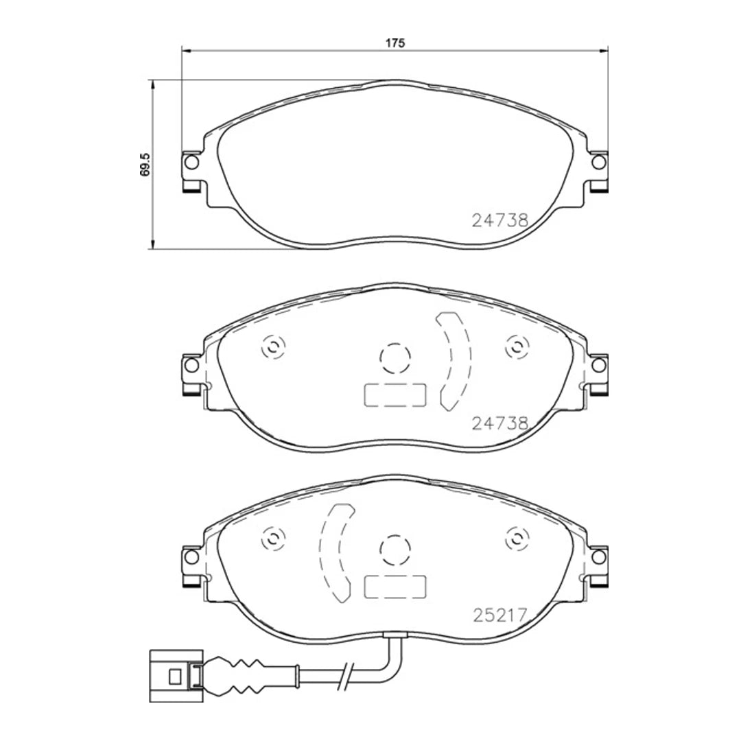 Technical drawing of Mintex MDB3814FR brake pads with dimensions