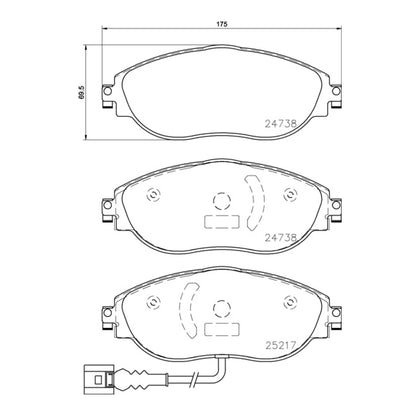 Technical drawing of Mintex MDB3814FR brake pads with dimensions