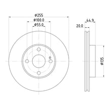 Technical drawing of Mintex MDC1295C brake discs with dimensions