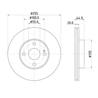 Technical drawing of Mintex MDC1295C brake discs with dimensions