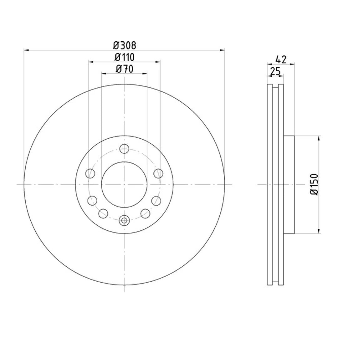Technical drawing of Mintex MDC1500C brake discs with dimensions