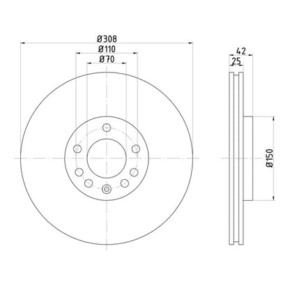 Technical drawing of Mintex MDC1500C brake discs with dimensions