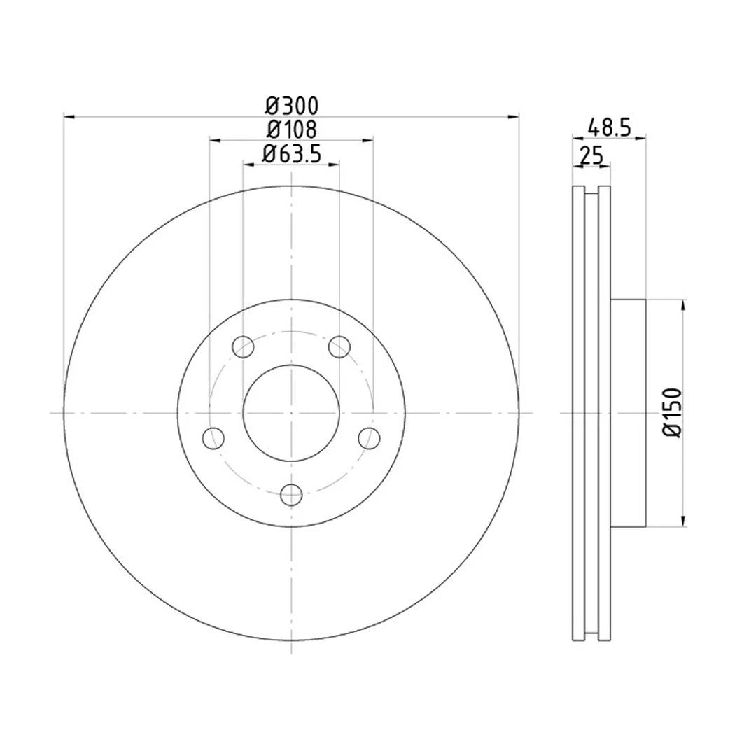 Technical drawing of Mintex MDC1641C brake discs with dimensions