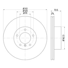 Technical drawing of Mintex MDC1912C brake discs with dimensions