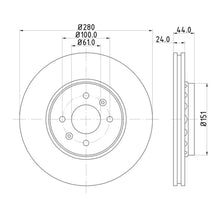 Technical drawing of a MDC2515C brake disc with dimensions