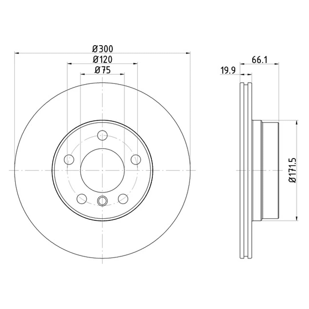 Technical drawing of Mintex MDC2656 brake discs with dimensions