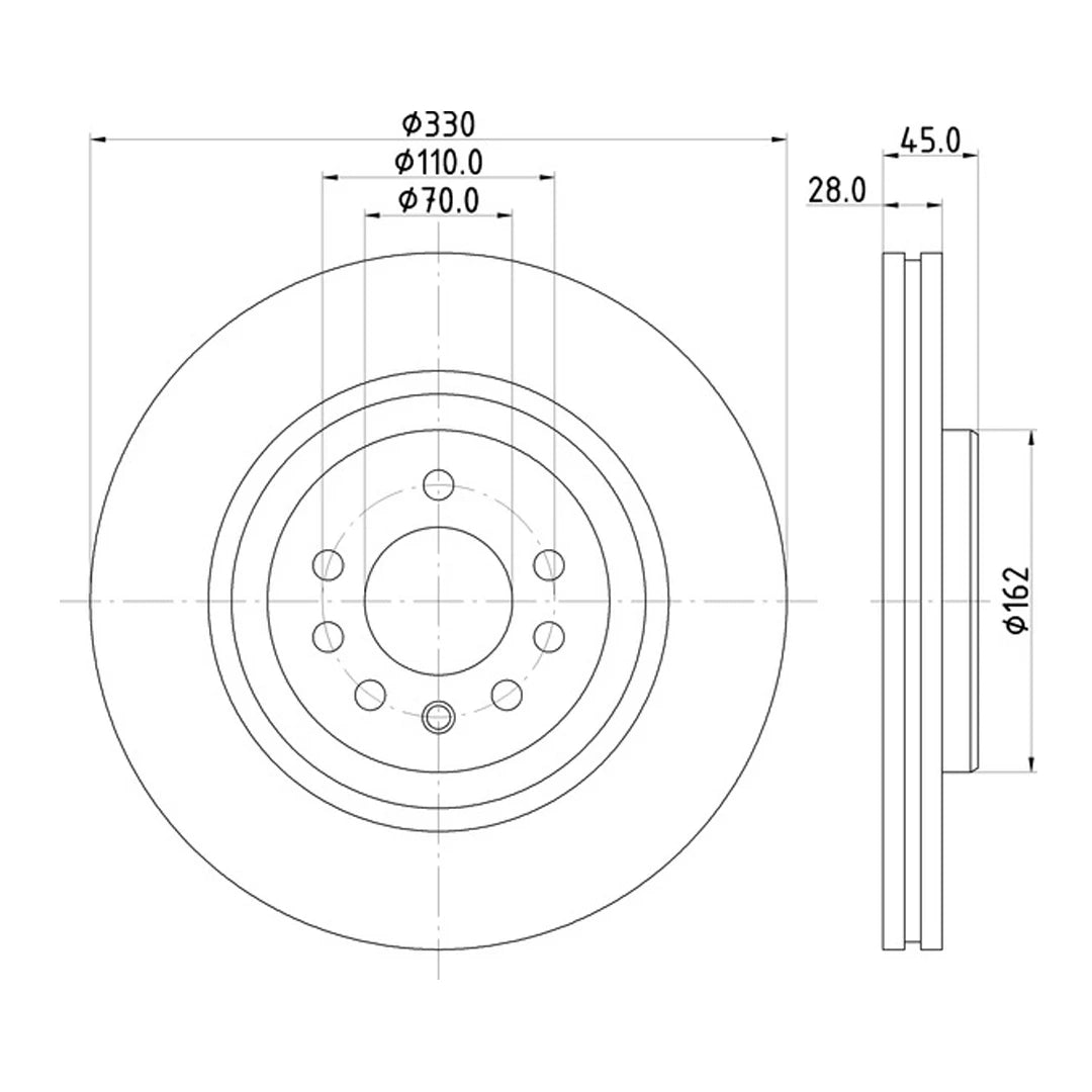 Technical drawing of Mintex MDC2936C brake discs with dimensions