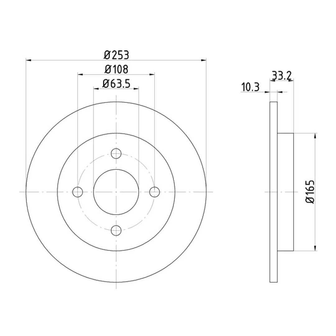 Technical drawing of Mintex MDC442C brake discs with dimensions