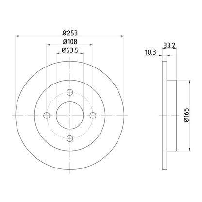 Technical drawing of Mintex MDC442C brake discs with dimensions