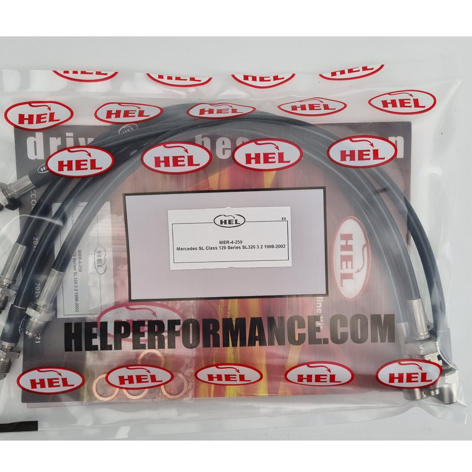 HEL Mercedes 129 SL320 Stainless Steel Braided Brake Hoses Black