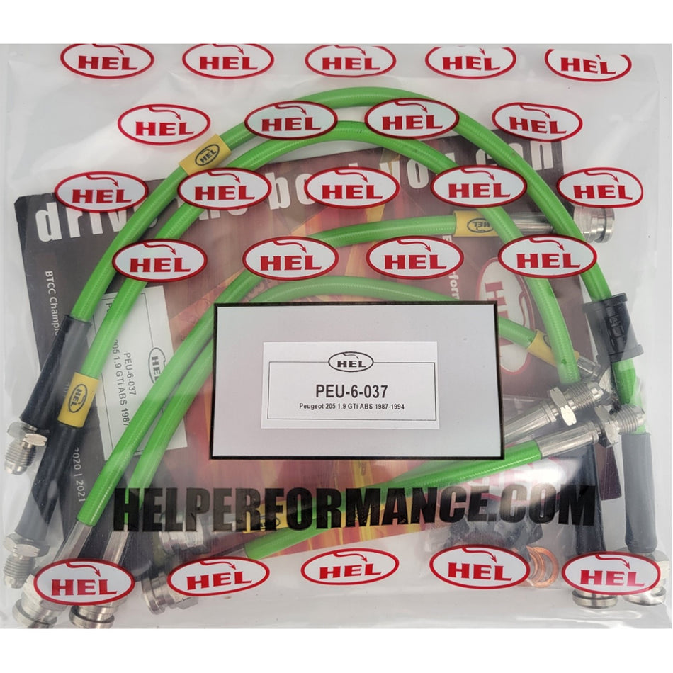 HEL Peugeot 205 1.9 GTi Stainless Steel Braided Brake Hoses Green