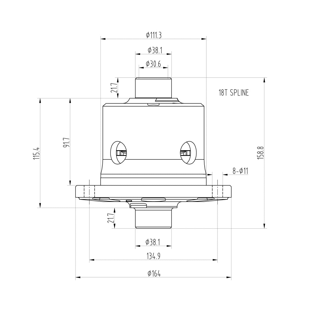 Technical drawing of a Blackline PLF100 limited slip differential