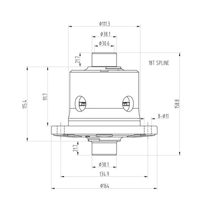 Technical drawing of a Blackline PLF100 limited slip differential