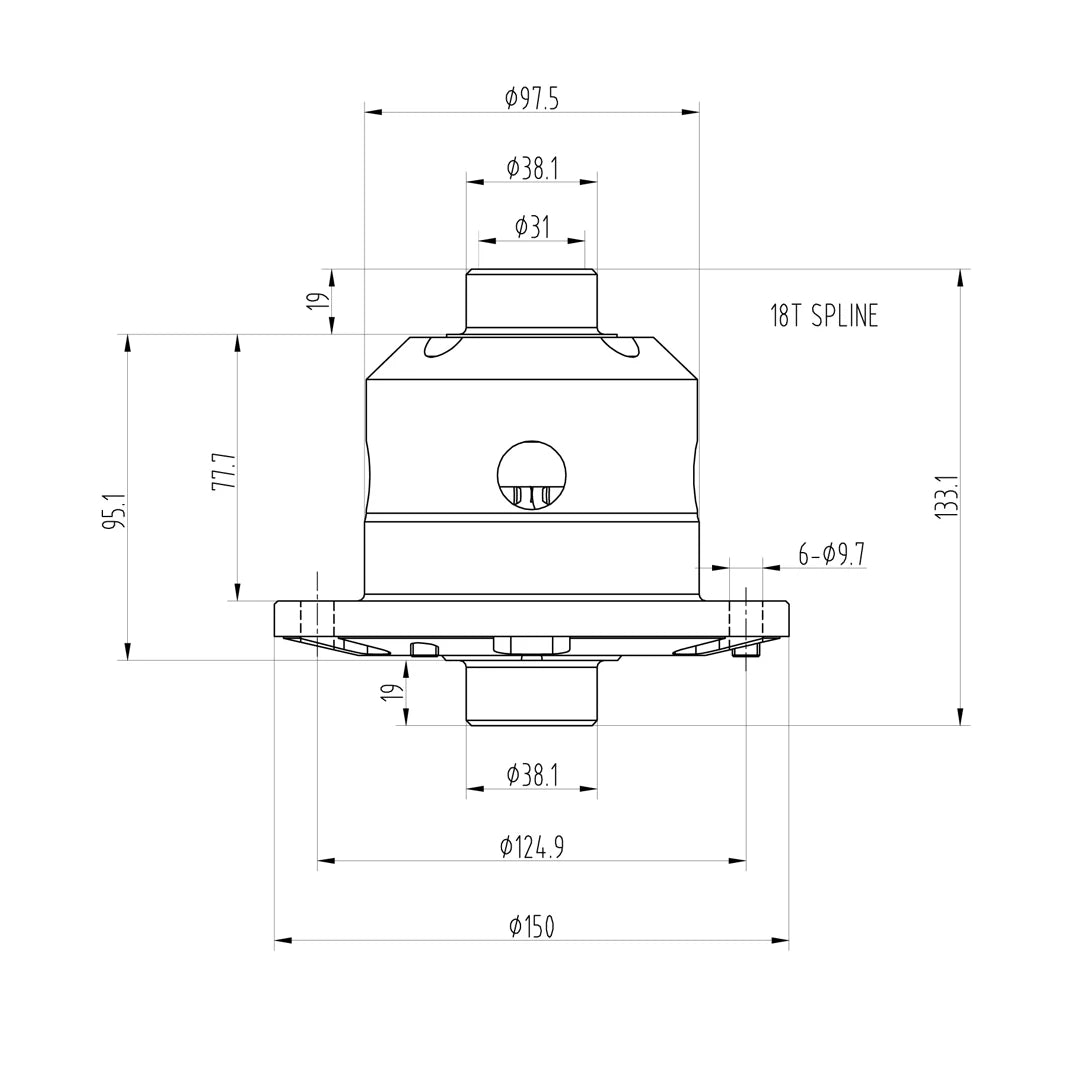 Technical drawing of a Blackline PLF120 limited slip differential