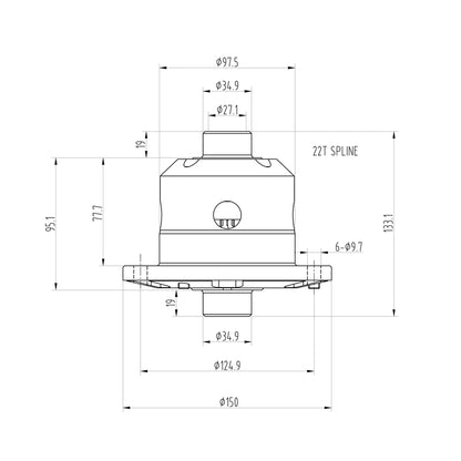 Technical drawing of a Blackline PLF120 limited slip differential