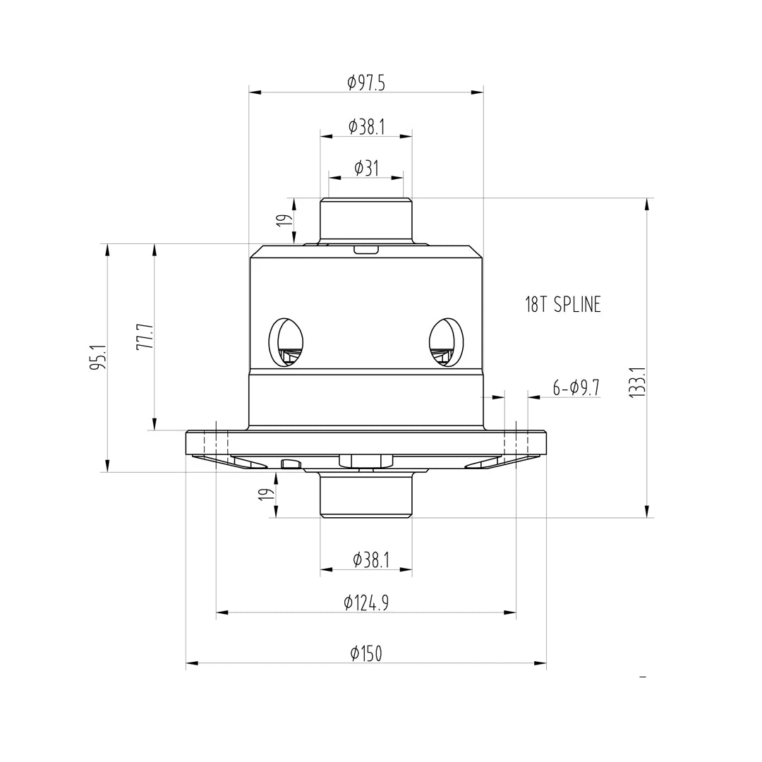 Technical drawing of a Blackline PLF130 limited slip differential