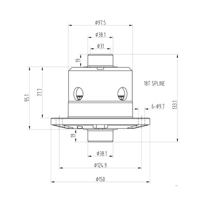 Technical drawing of a Blackline PLF130 limited slip differential