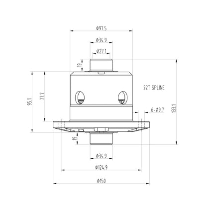 Technical drawing of a Blackline PLF130 limited slip differential