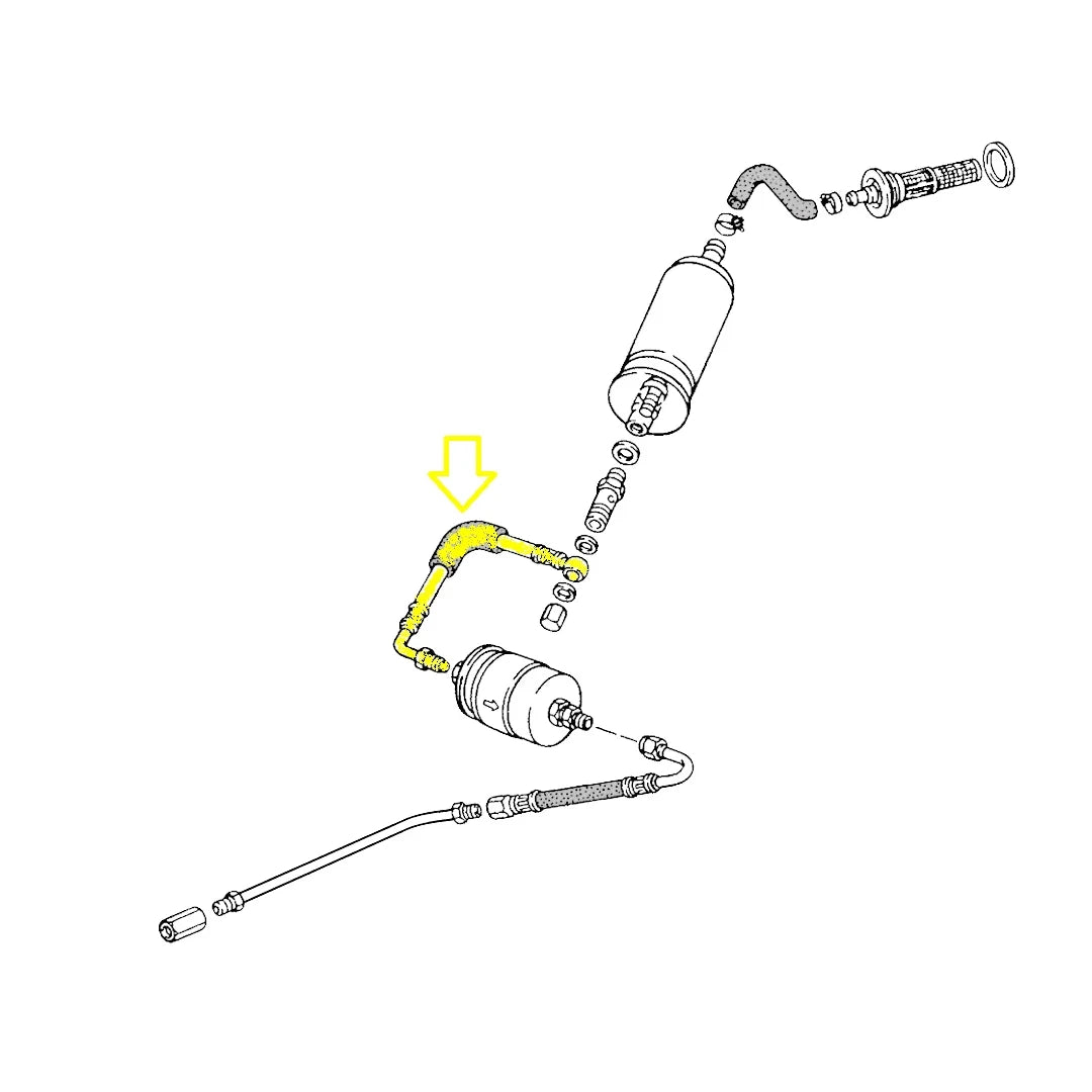 Technical diagram of a fuel system with components and connections for a Porsche 944
