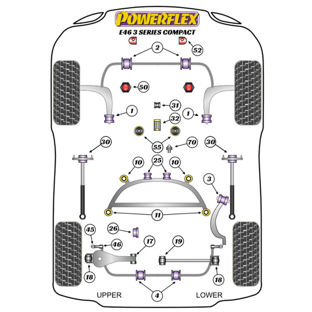 Powerflex PFR5-4618 BMW 3er E46 Querlenkerbuchsen hinten oben unten
