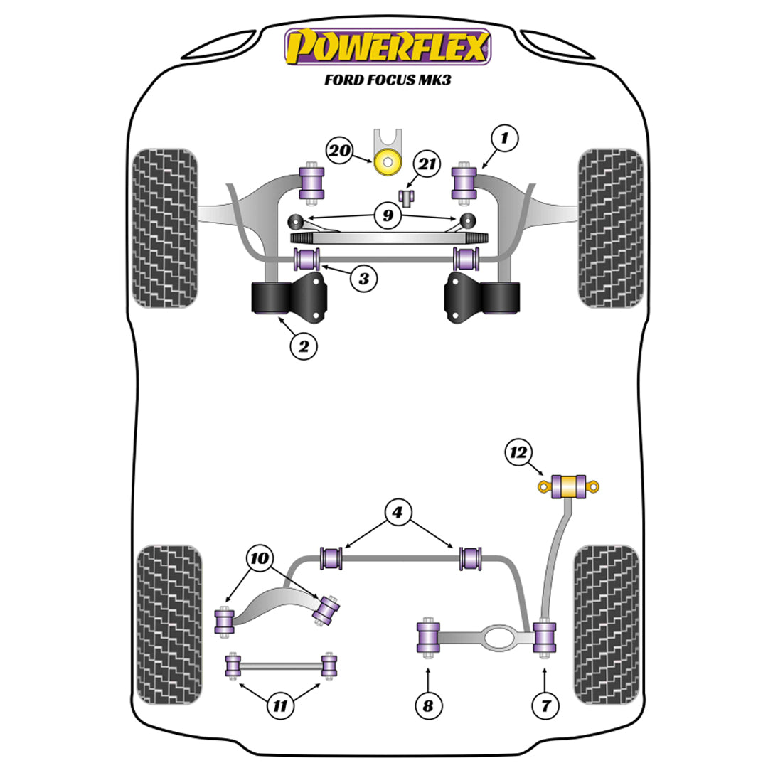 Silentblocs de bras de suspension arrière Powerflex PFR19-811 pour Ford Focus MK1 MK2 MK3