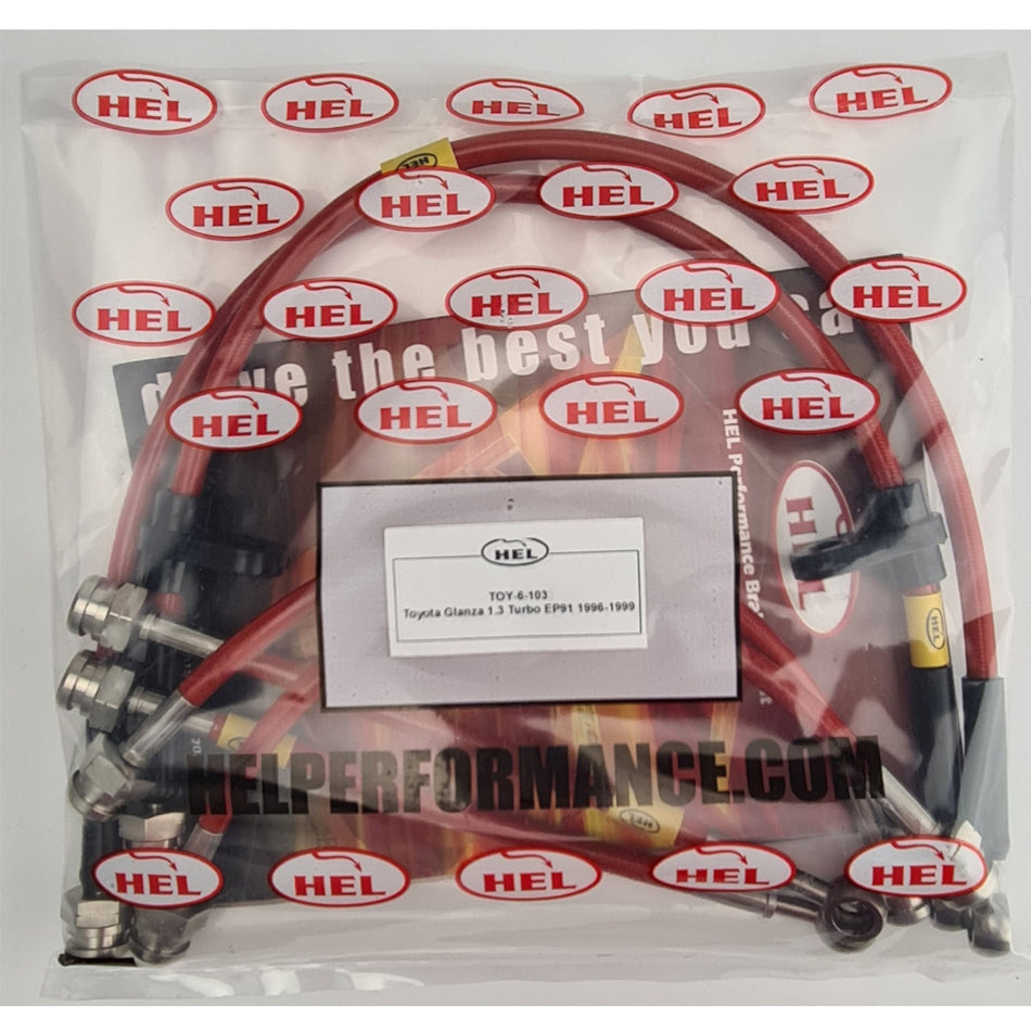 HEL Toyota Glanza 1.3 Turbo Stainless Steel Braided Brake Hoses Red