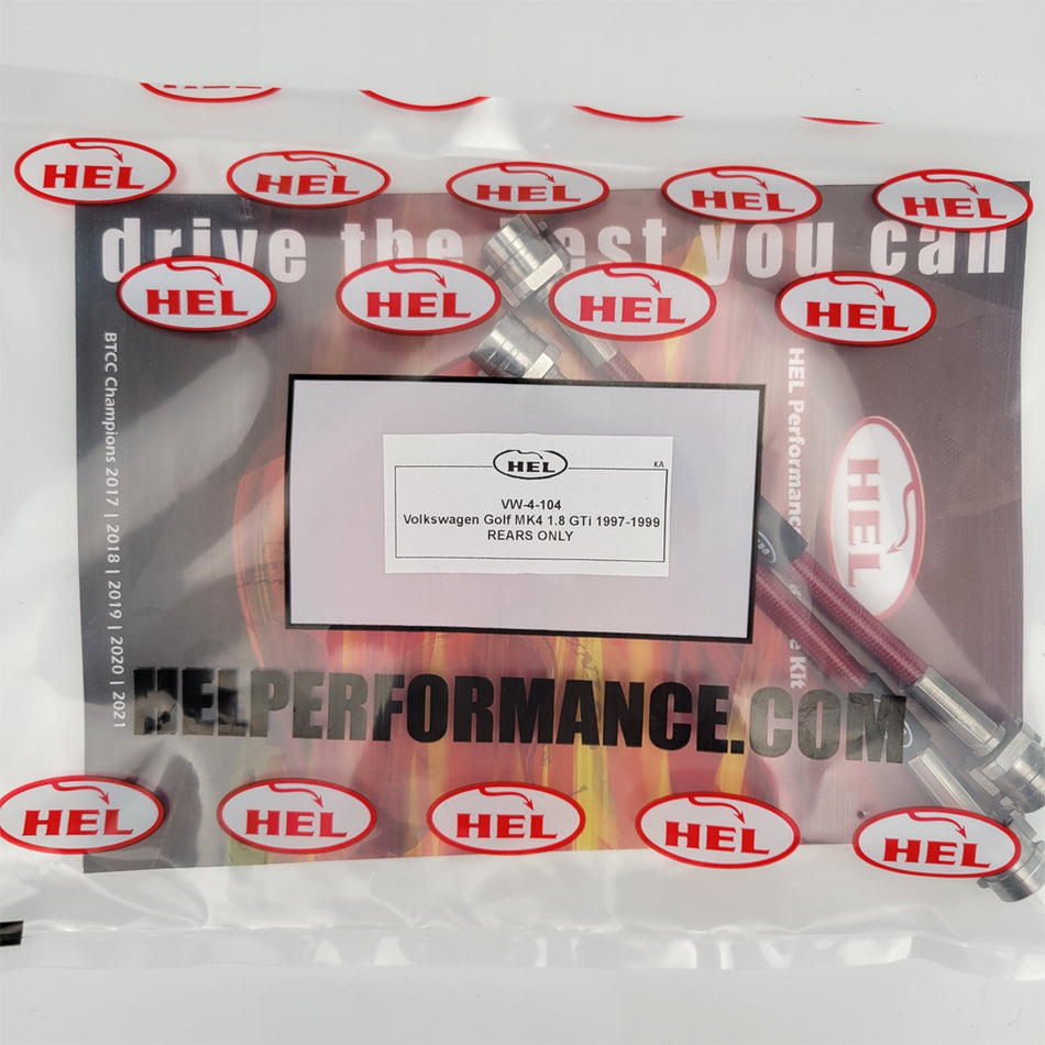 HEL VW Golf MK4 Stainless Steel Braided Brake Hoses T Red