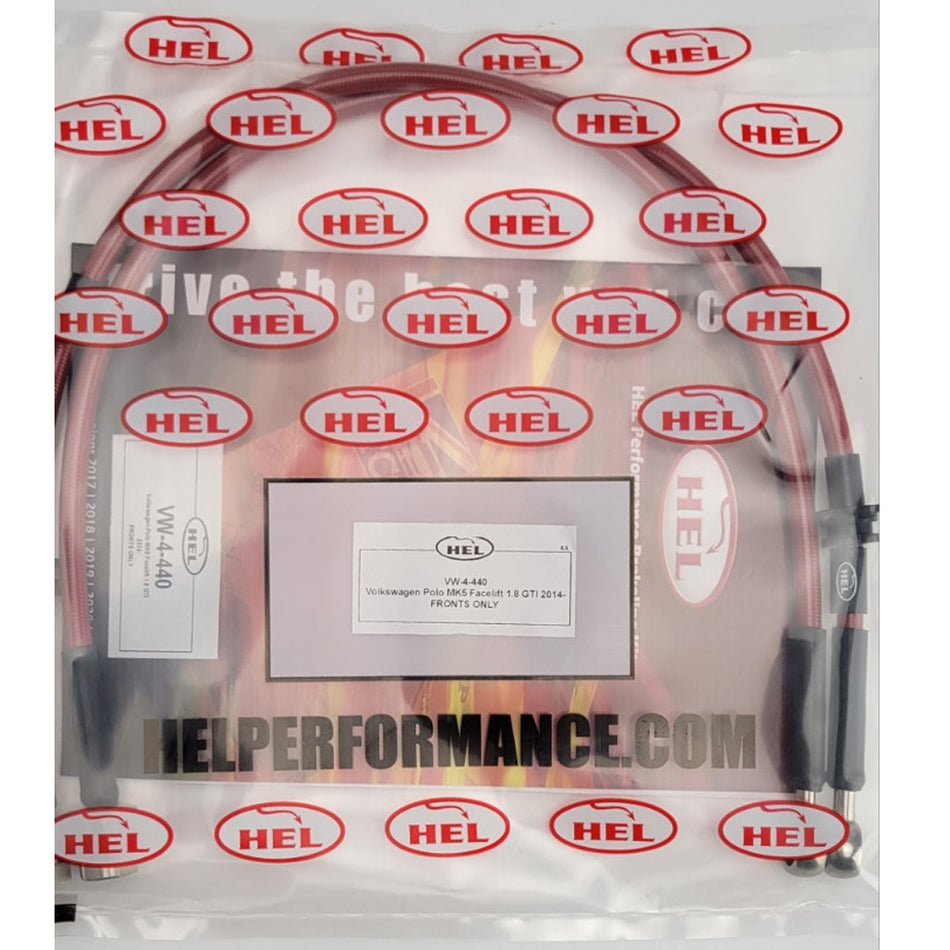 HEL VW Polo MK5 GTi Stainless Steel Braided Brake Hoses T Red