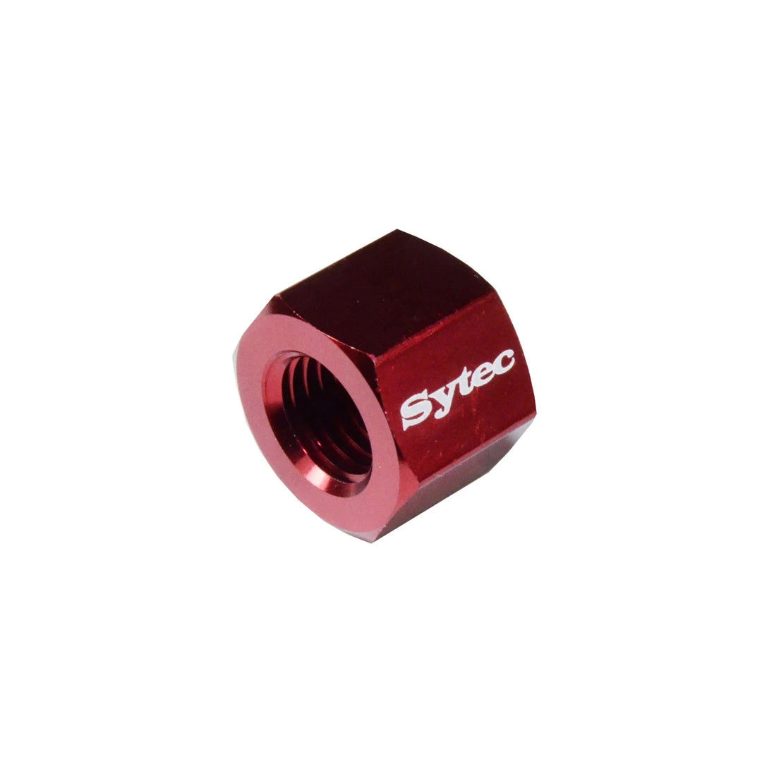 Sytec red anodised aluminium fuel pump cap nut